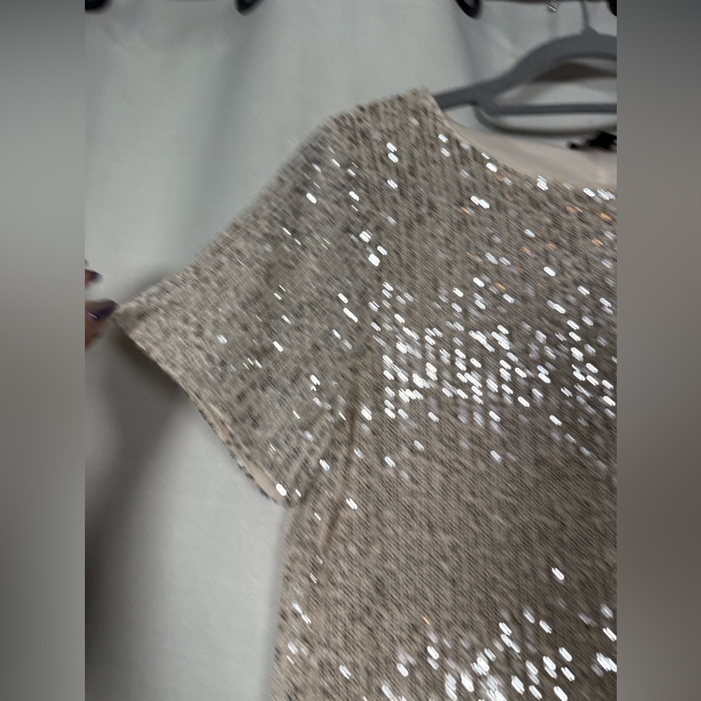 MSK Champagne Gold Sequin TShirt Shift Mini Dress Size Medium - Picture 6 of 8